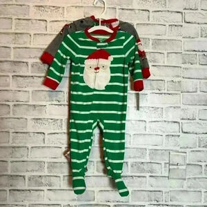 Christmas footed Pajamas size 12 months carters just‎ one year 2 pack NWT soft